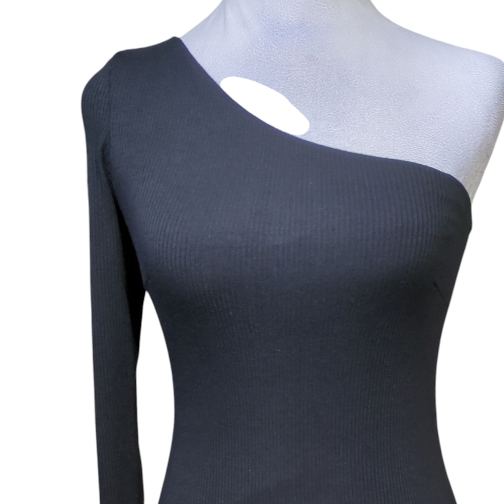 Olivaceous Elegant Black One-Shoulder Dress Size S 90% Modal - Picture 2 of 5